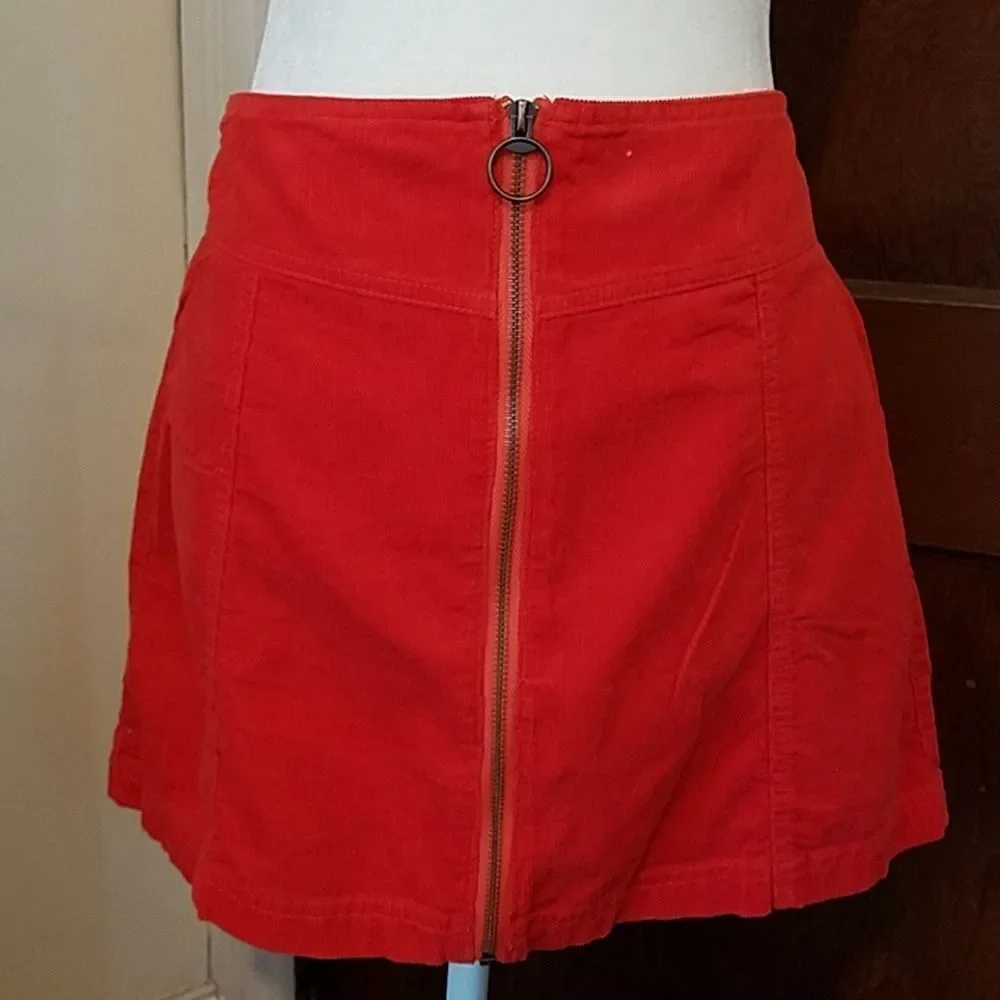 CORDUROY skirt retro orange zip up 70s‎ style mini 31